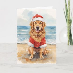 Golden Greetings from Santa Paws – Beach Christmas Card