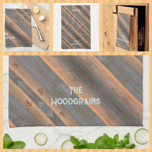 Golden Grey diagonal Woodgrain Rustic Tea Towel (Creator Uploaded)