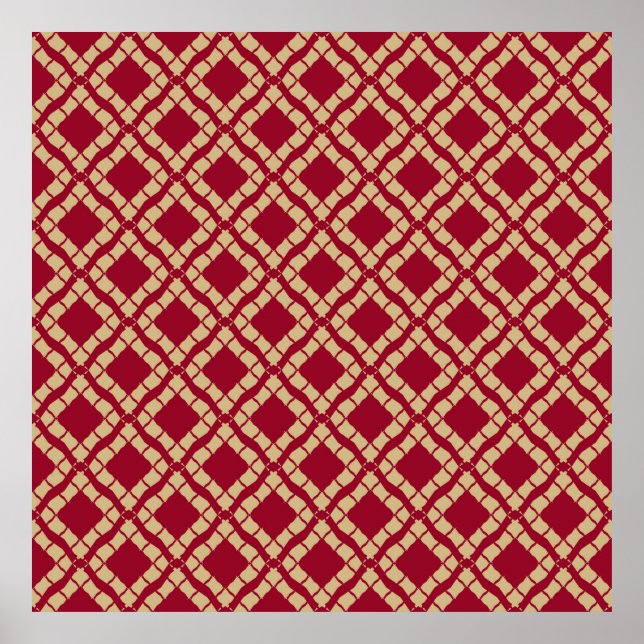 Golden grid geometric seamless pattern in oriental poster (Front)