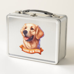 Golden Grin Tongue Out for a Happy New Year! Class Metal Lunch Box