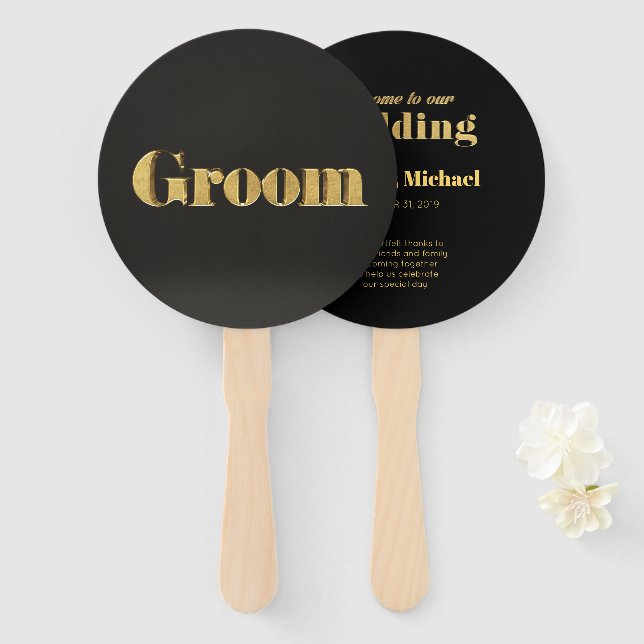 Golden Groom Wedding Hand Fan (Front and Back)