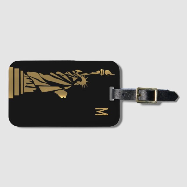 GOLDEN GRUNGE STATUE OF LIBERTY LUGGAGE TAG (Front Horizontal)