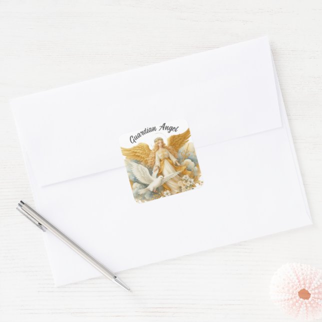 Golden Guardian Angel badge Square Sticker (Envelope)