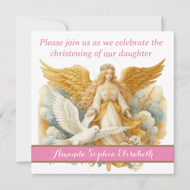 Golden Guardian Angel with white bird Invitation (Front)