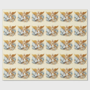  Golden Guardian Angel With White Bird Wrapping Paper