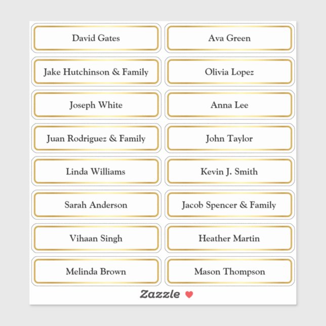 Golden Guest Names Wedding Place Card (Sheet)