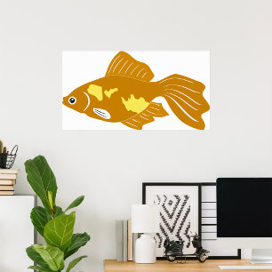 Golden Guppy Fish Cute Tropical Aquarium Fish Poster