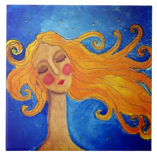 Golden Hair Abstract Portrait of a Woman Tile