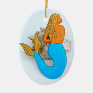 golden hair mermaid ceramic tree decoration
