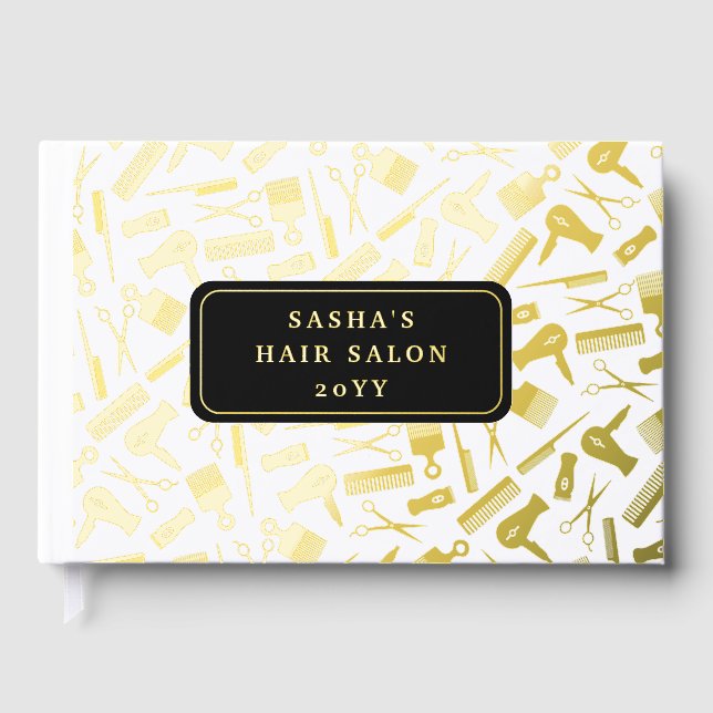 Golden Hairdresser Pattern Hair Salon Guest Book (Front)