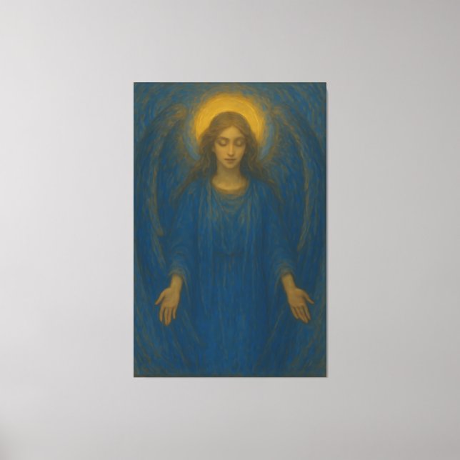 Golden Halo Blessing Angel – Sacred Blue Wing Guar Canvas Print (Front)