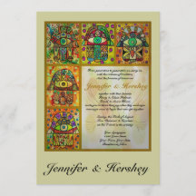Golden Hamsa & Doves Of Peace Wedding Invitation