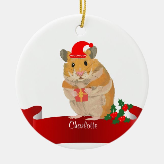 Golden Hamster Christmas   Ceramic Tree Decoration (Front)