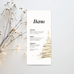 Golden Hand Drawn Tree Christmas Dinner Menu Card 