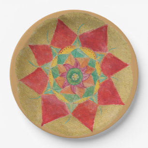 Golden Hand Painted Mandala Paper Plates 9 in