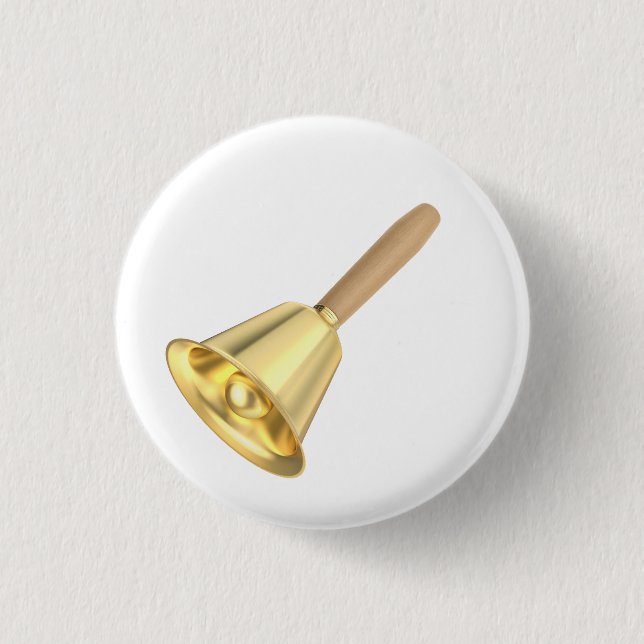 Golden handbell with a wooden handle 3 cm round badge (Front)