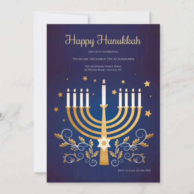 Golden Hanukkah Invitation (Front)