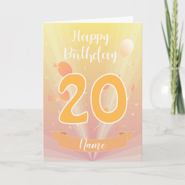 Golden Happy 20th Birthday Card (Front)