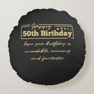 Golden Happy 50th Birthday wishes Round Cushion