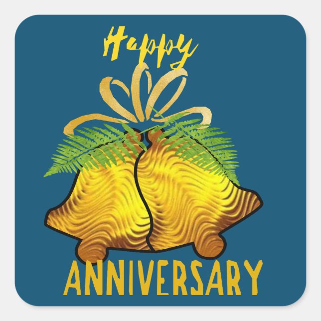Golden Happy Anniversary : Square Sticker (Front)