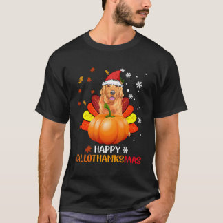 Golden Happy Hallothanksmas Halloween For Christma T-Shirt