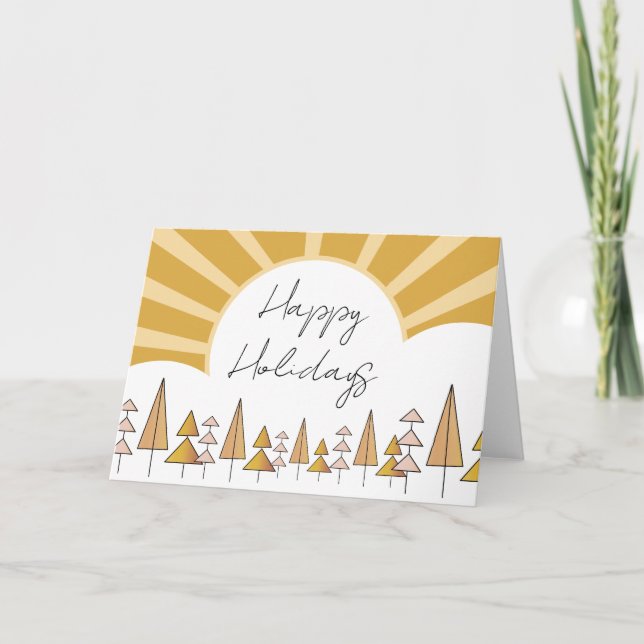 golden happy holidays retrochristmas trees sunset  holiday card (Front)
