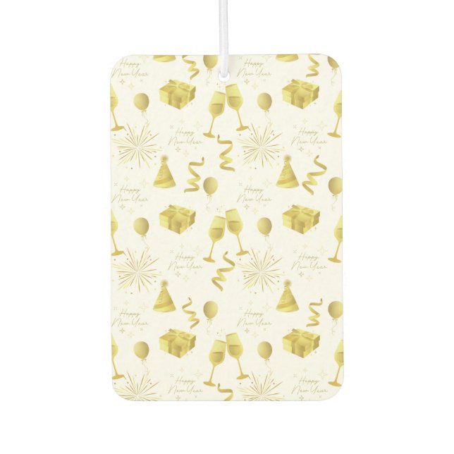 Golden Happy New Year Pattern Car Air Freshener (Front)