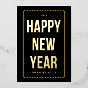 Golden Happy New Year Photo Card on Black