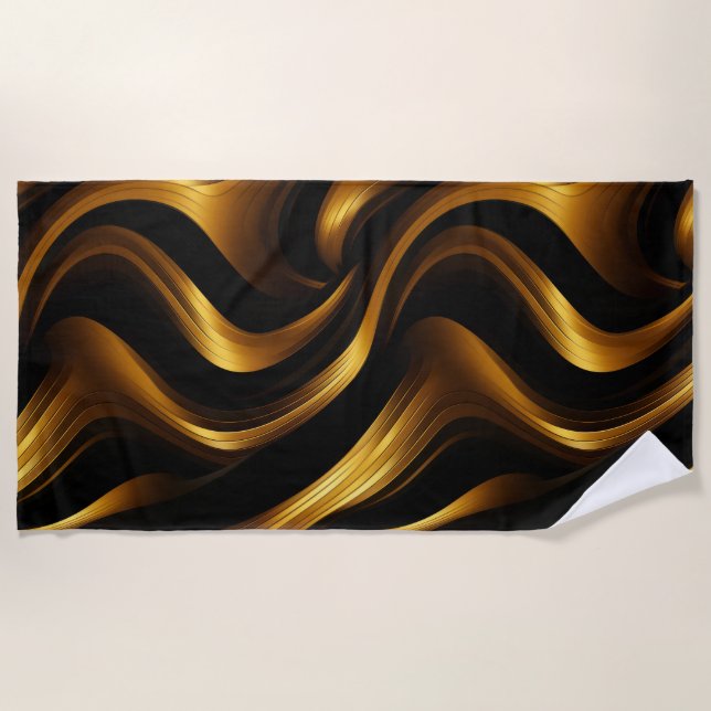 Golden Harmony: Abstract Stripes in Luxe Gold Beach Towel (Front)