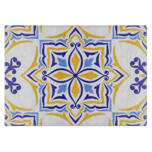Golden Harmony Blue Gold Mosaic Mediterranean Cutting Board