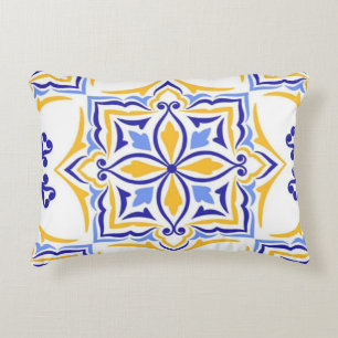 Golden Harmony Blue Gold Mosaic Mediterranean Decorative Cushion
