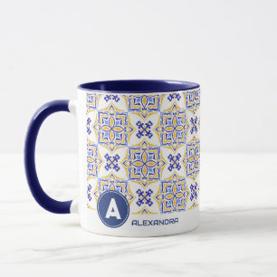 Golden Harmony Blue Gold Mosaic Mediterranean Mug