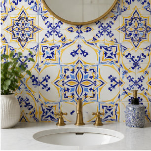 Golden Harmony Blue Gold Mosaic Mediterranean Tile