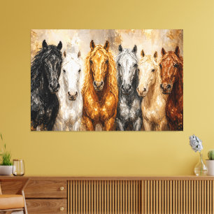 Golden Harmony Horses Palette Knife Canvas Print
