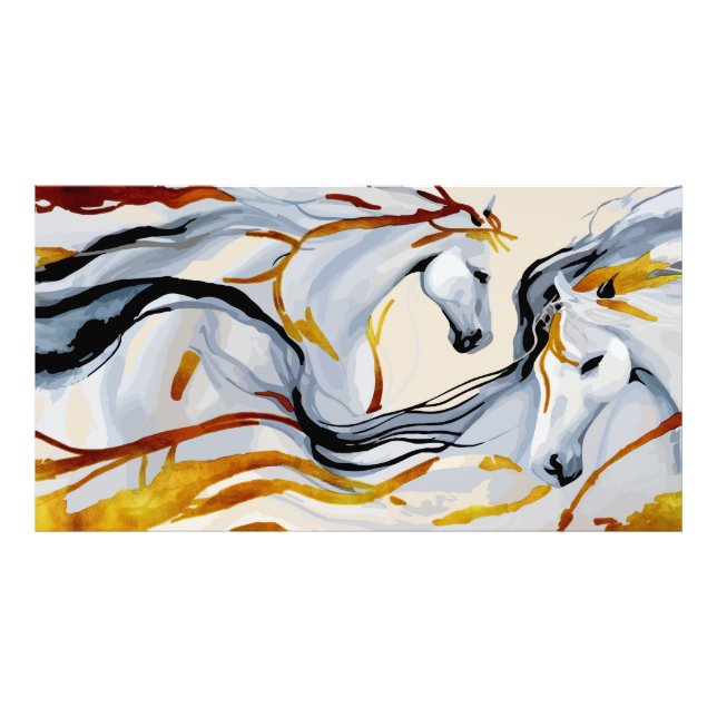 Golden Harmony: Two Horses in Fantasy Realm Photo Print (Front)
