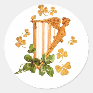 Golden Harp and Shamrocks Of Ireland Classic Round Sticker