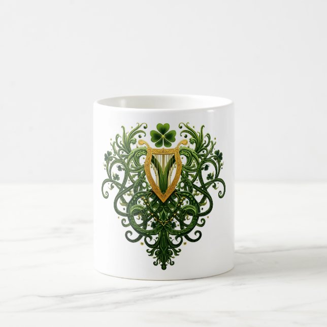 Golden Harp Green Shamrocks St. Patrick's Day Coffee Mug (Center)