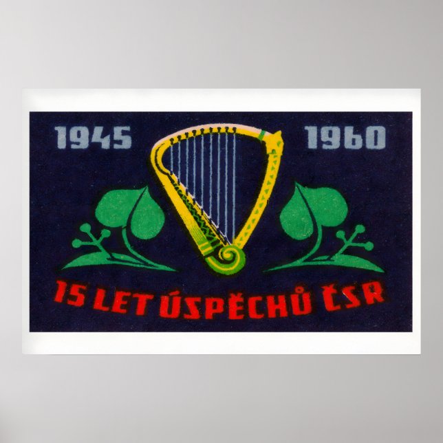 Golden Harp - Matchbox Print - Czech Wall Art (Front)