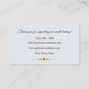 Golden Harvest Farmhouse Bakery Thank You Business Card