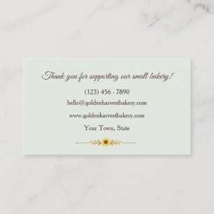 Golden Harvest Farmhouse Bakery Thank You Business Card