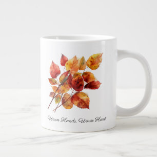 Golden Harvest Leaves: Fall Watercolor, custom Large Coffee Mug