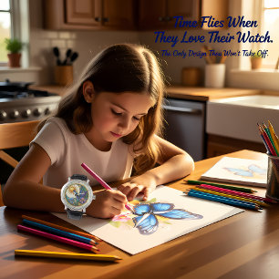 Golden Harvest Stained Glass Sunflower Butterfly Watch