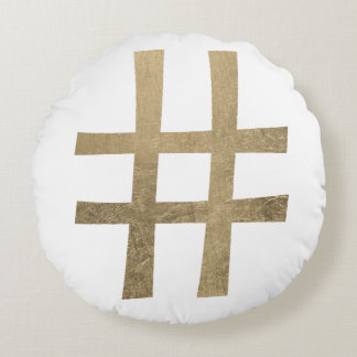 Golden Hashtag Round Cushion