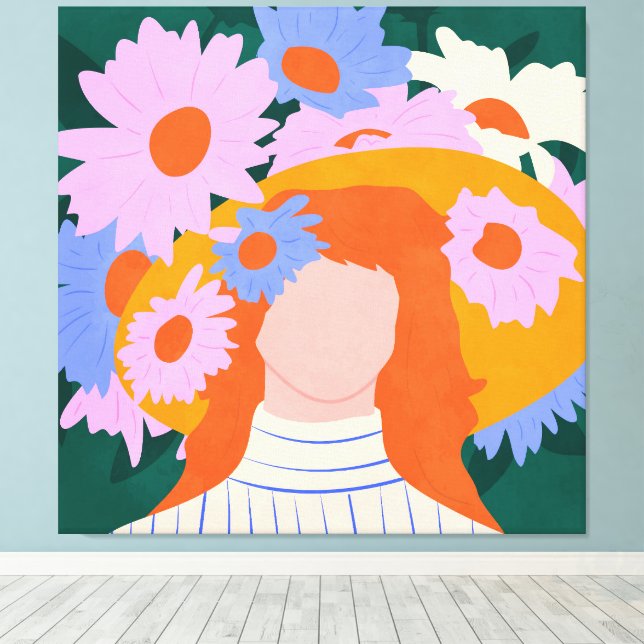 Golden Hat & Wildflowers Canvas Print (Insitu(Wood Floor))