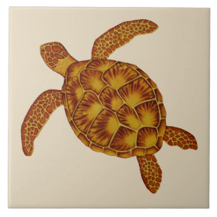 Golden Hawaiian Honu Sea Turtle Ceramic Tile