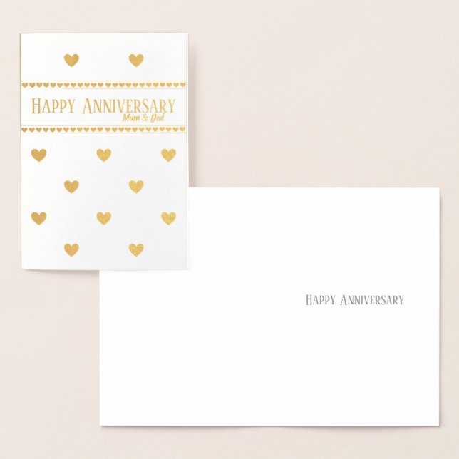 Golden heart 50th wedding anniversary mum and dad foil card (Display)