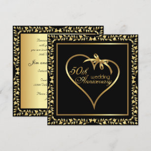 Golden Heart 50th  Wedding Anniversary Party Invitation