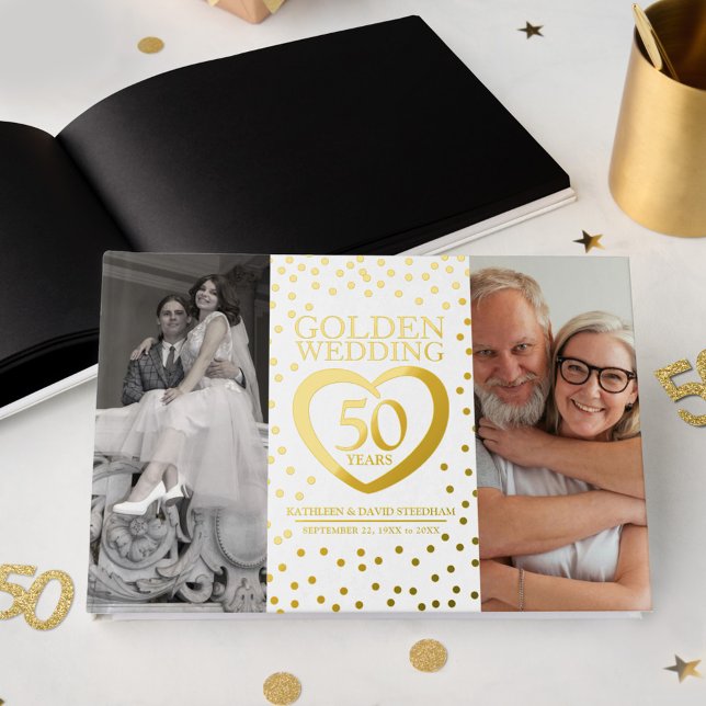 Golden heart 50th wedding anniversary photos white guest book (Creator Uploaded)