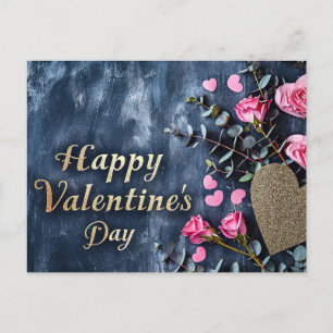 Golden Heart and roses on dark ground Valentine's Postcard