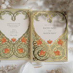Golden Heart Art Nouveau Wedding Invitation<br><div class="desc">This Golden Heart Art Nouveau Wedding Invitation is a romantic tribute to love, artfully blending cream, sage green, and warm orange tones with golden foil accents. The front of the invitation showcases an intricate heart-shaped design, composed of elegantly stylised floral and leaf patterns, which tenderly frames the names of the...</div>